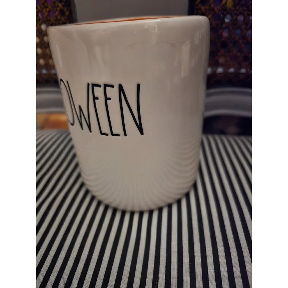 Rae Dunn Happy Halloween Double Sided Coffee Mug Orange Interior